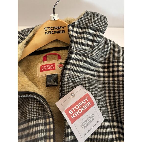 Stormy Kromer Jacket Womens L Metro Wool Sherpa Swallowtail Black White Plaid - Picture 2 of 16